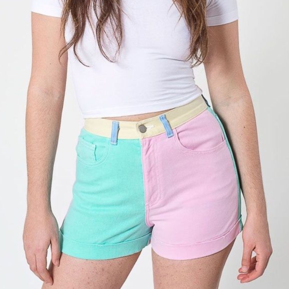 American Apparel Pastel Jean Shorts - Pink and Mint